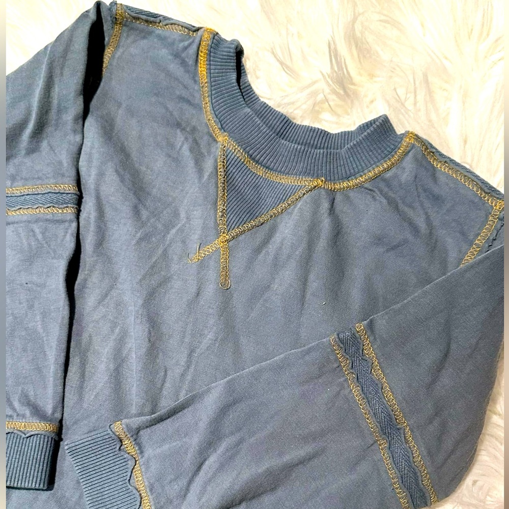 Out of control long sleeve gray blue acid wash seam top